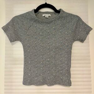 American Eagle Gray Floral Baby Tee, Size XS